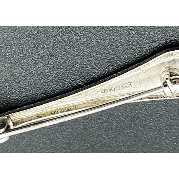 Signed Sterling Silver Vintage Mini Decorated Handle Condiment Spoon Brooch - Picture 10 of 11